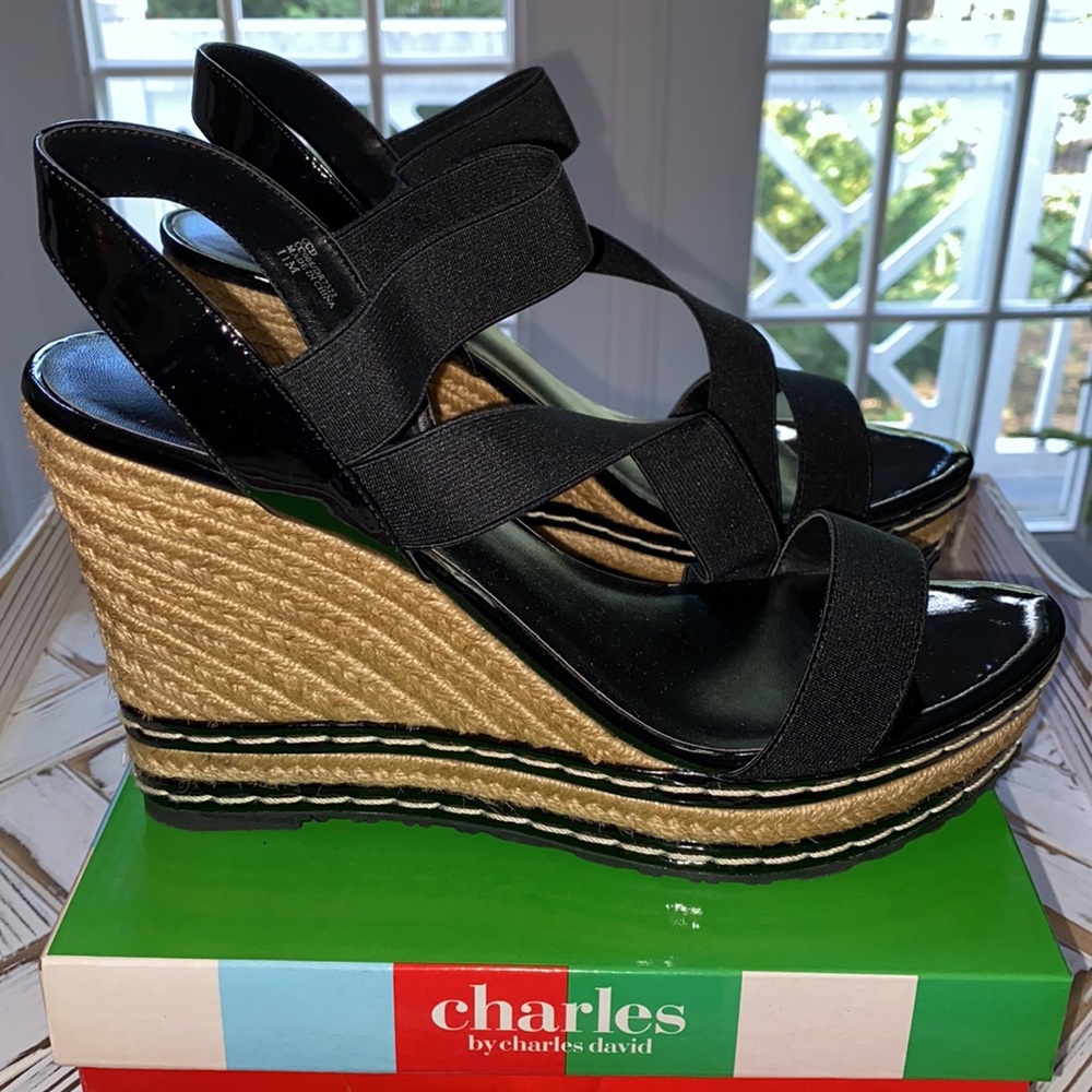 Charles David Black Wedge Heels (Sz 10) - NIB